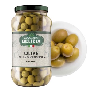 Duże, zielone oliwki z pestką Bella di Cerignola Delizia 2000 1062ml